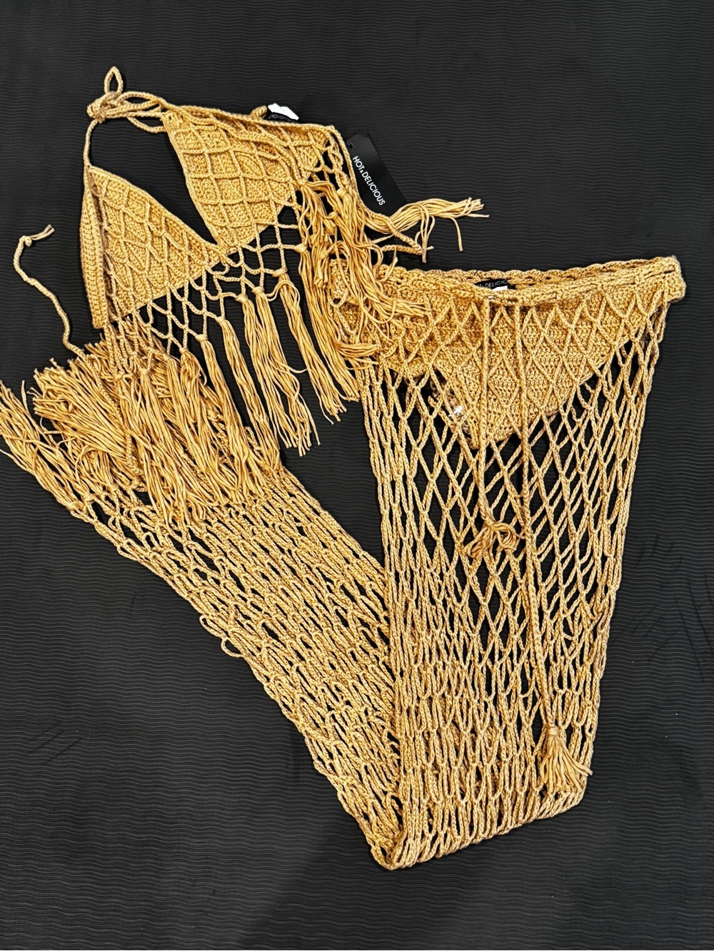 Crochet Fringe Bikini Set in Taupe